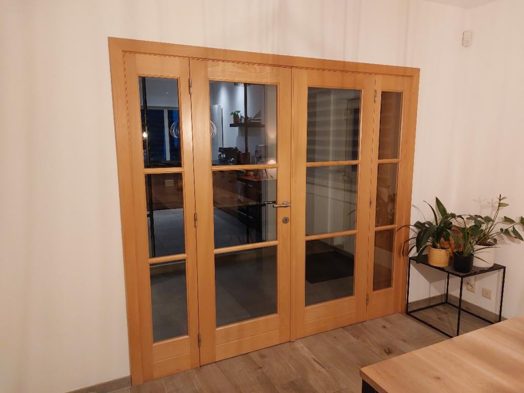 Dubbele glazen binnendeur, Doe-het-zelf en Bouw, Deuren en Vliegenramen, Gebruikt, Binnendeur, 200 tot 215 cm, 120 cm of meer