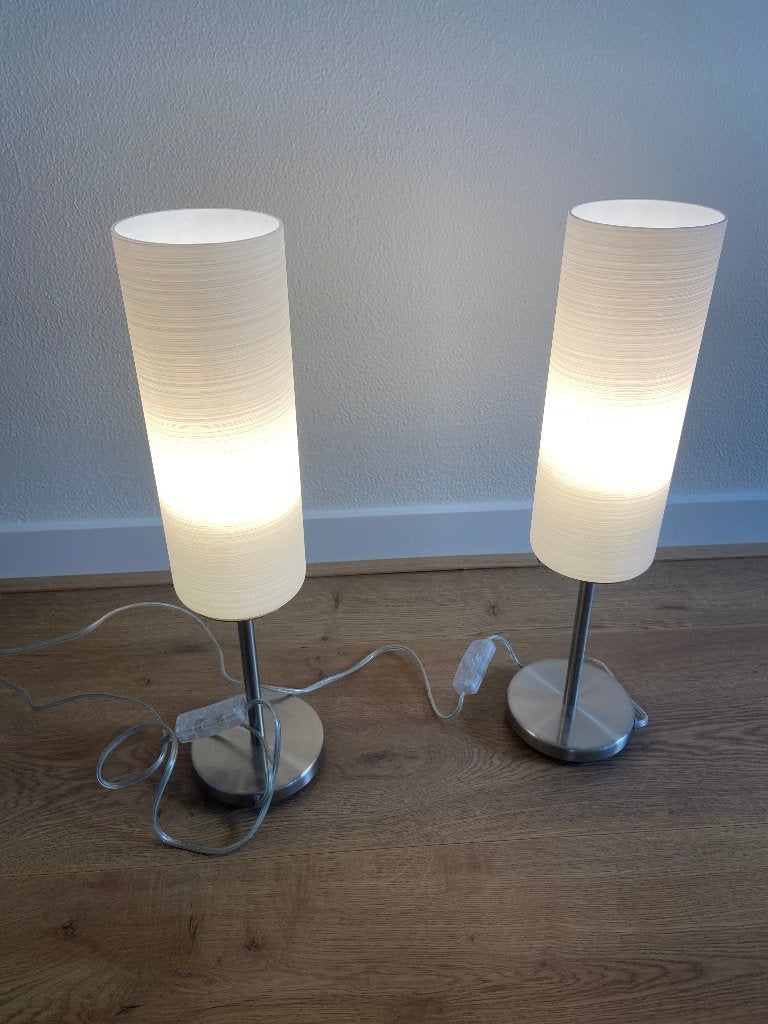 Nachtlamp / Tafellamp - set van 2 glazen nacht- /tafellampen, Blanc, Verre, Comme neuf, Enlèvement