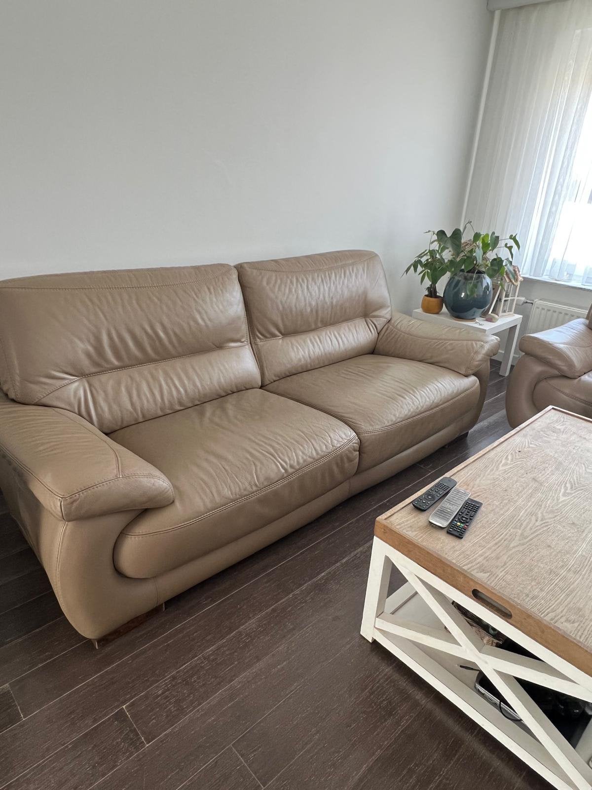 Fauteuils 3+2 Cuir taupe Gerlin, Enlèvement, Comme neuf, Cuir