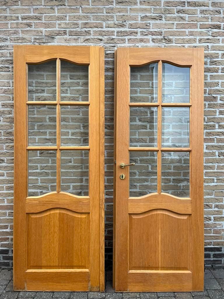 Antieke eiken dubbeldeur, Ophalen, Gebruikt, 120 cm of meer, Binnendeur
