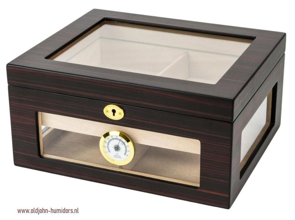 HUMIDOR EBONY - GLASS TOP - RONDOM DOORZICHT -SLOT –TRAY H09, Collections, Articles de fumeurs, Briquets & Boîtes d'allumettes