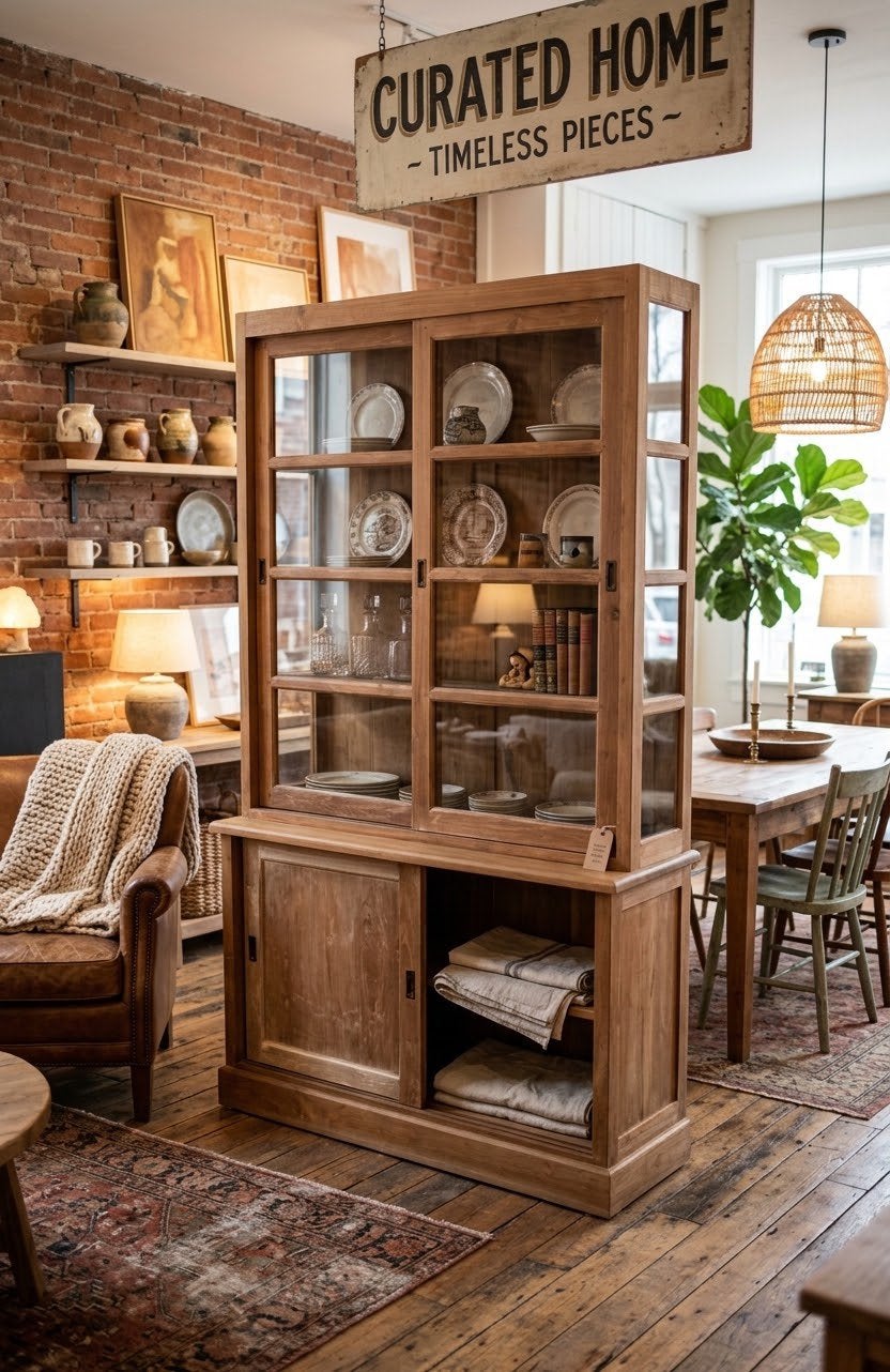 Armoire de buffet/vitrine traditionnelle en teck 210x135x45, Neuf, Avec porte(s), 25 à 50 cm, Enlèvement ou Envoi
