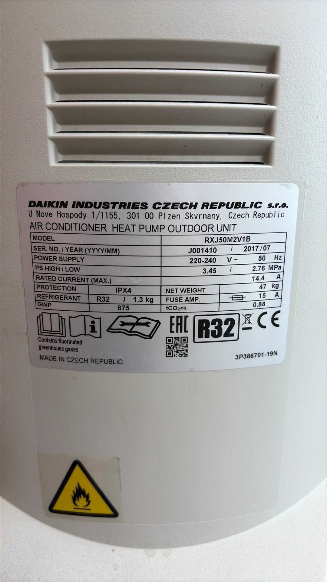Daikin buitenunit R32 model RXJ50M2V1B 5kw, Electroménager, Climatiseurs, Enlèvement, Utilisé, Refroidissement et Déshumidification