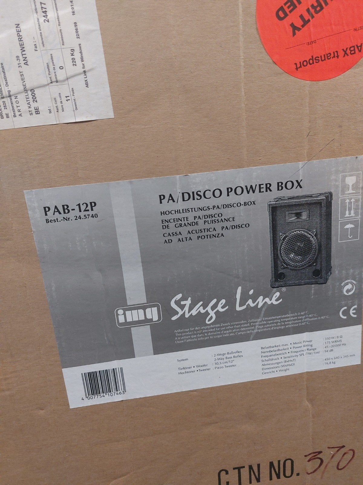 Stage Line PAB-12P PA/Disco Power Box - Zo goed als nieuw, Party speaker, Ophalen of Verzenden, Zo goed als nieuw, Basreflex
