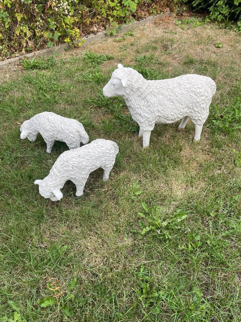 Tuinornamenten moeder schaap met 2 lammeren gips, Ophalen, Gebruikt, Overige materialen, Dierenbeeld