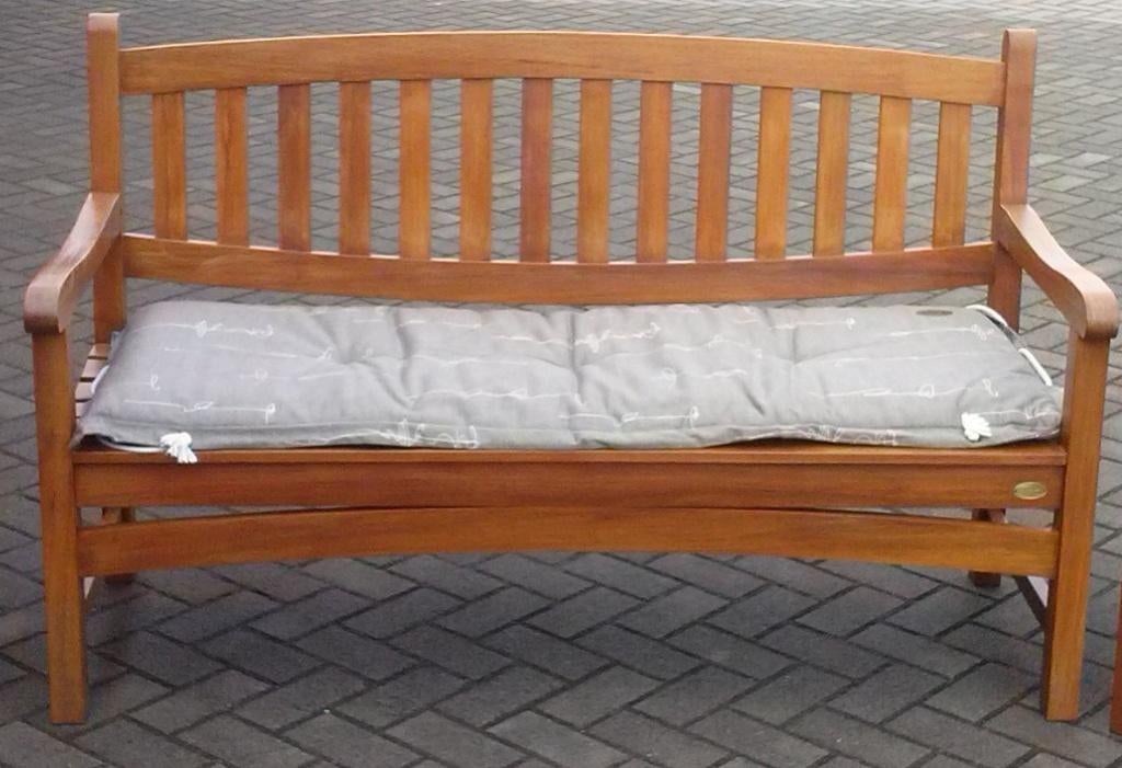 Degelijke teak Houten Tuinbank met Orginele kussen z.g.a.n, Ophalen of Verzenden, Zo goed als nieuw