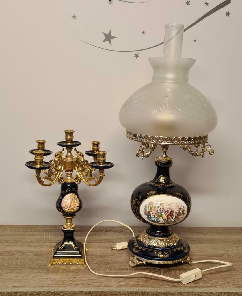 Ceramiche Alfa Italia - lampe socle verre + chandelier (bleu, Enlèvement, Utilisé