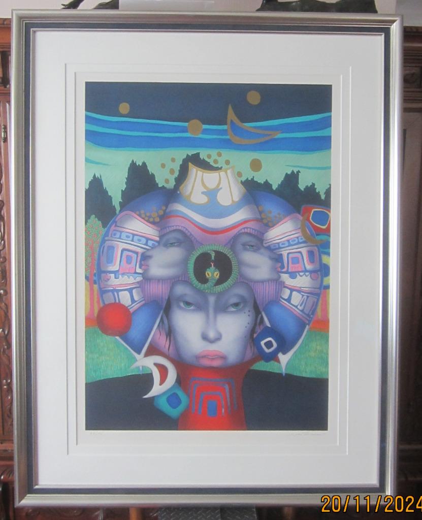 "Blue Masks" - Jef Van Tuerenhout, Antiek en Kunst, Kunst | Litho's en Zeefdrukken, Genummerd, Ophalen