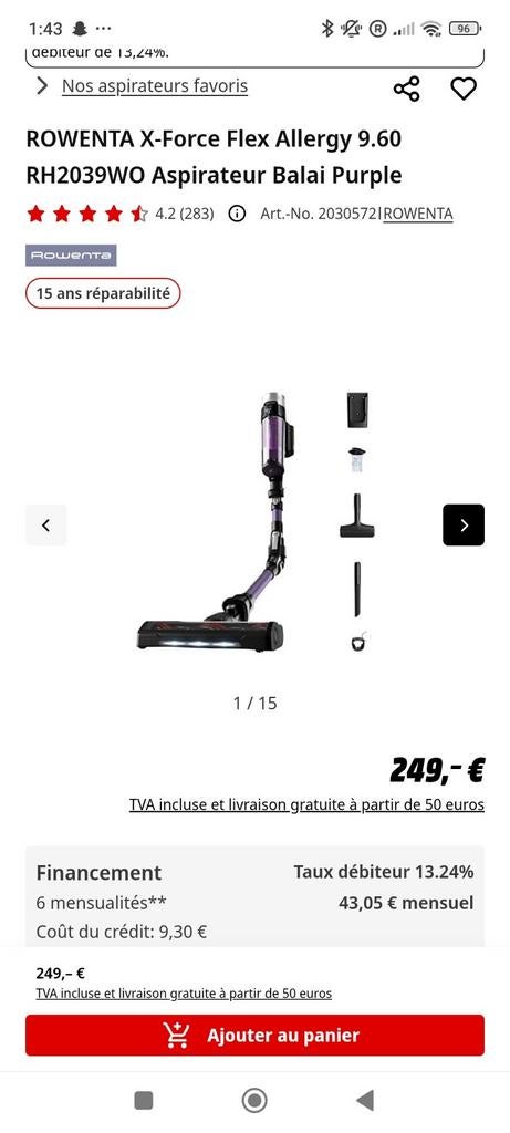 Aspirateur Rowenta, Enlèvement