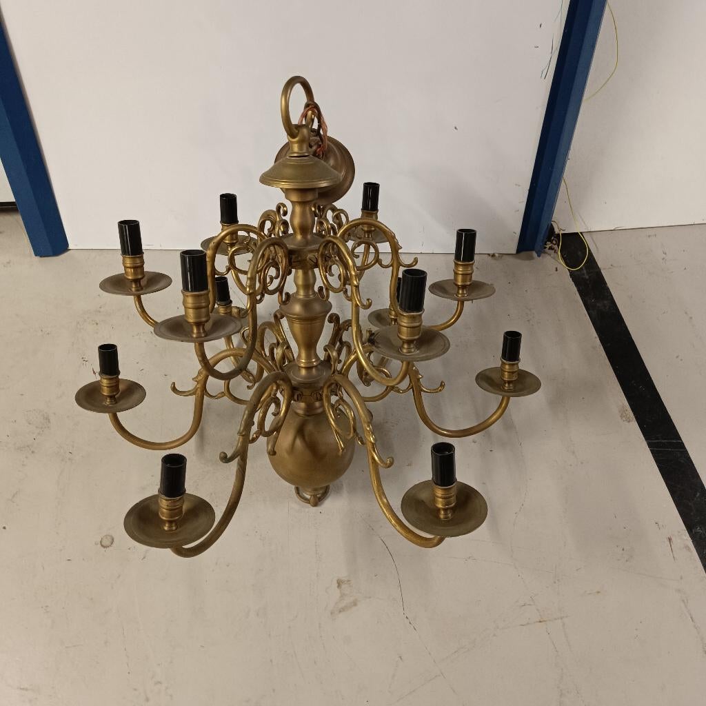 kroonluchter chandelier stijl met 2 bijhorende armaturen, Ophalen of Verzenden, Gebruikt, Mid-century