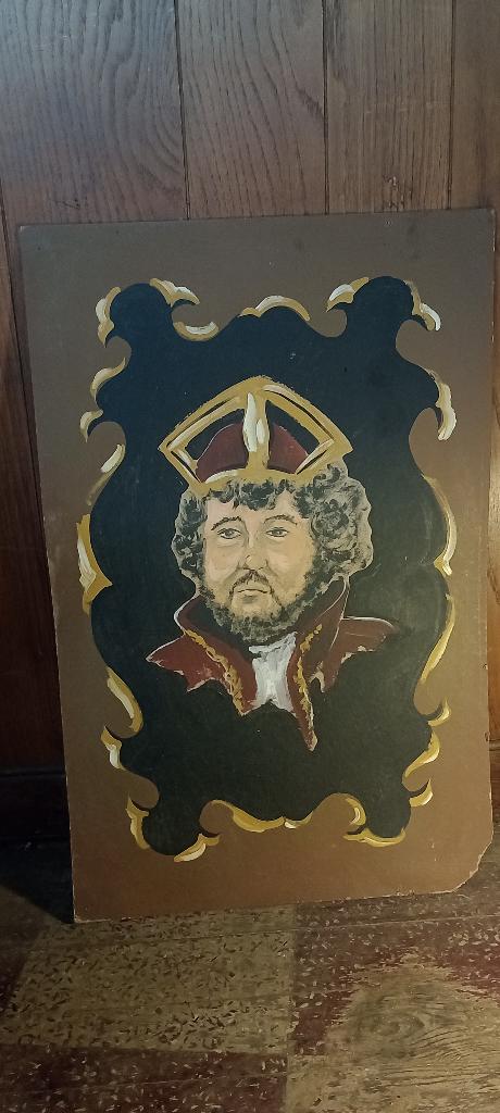 Peinture Naïve Portrait Roi Barbu Vintage 52x80, n136, Enlèvement ou Envoi, Vintage, Panneau
