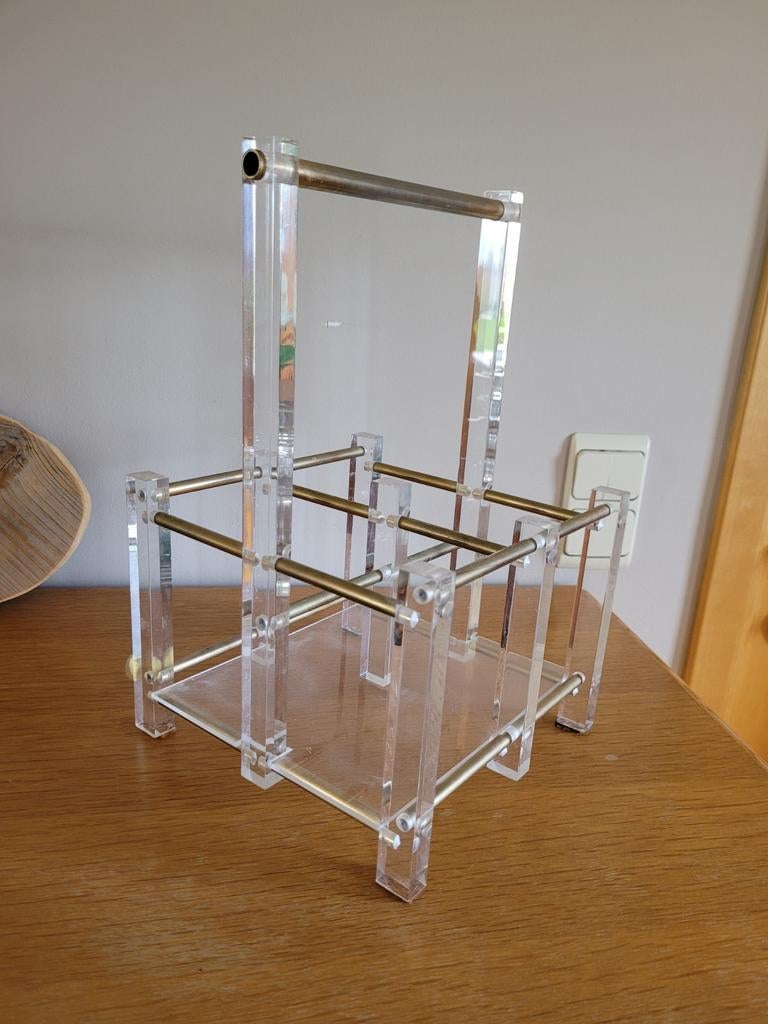 Porte bouteille plexiglas et laiton 1970s, Enlèvement ou Envoi, Comme neuf