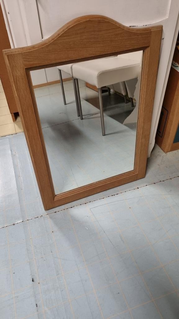 Grand miroir  avec encadrement  en chêne  massif  clair arti, Enlèvement