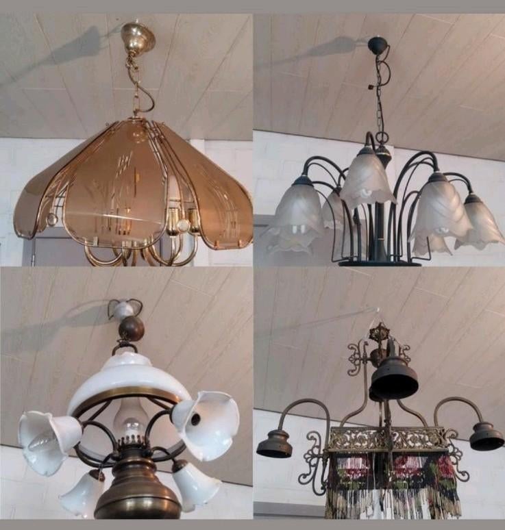 Vintage retro kroonluchter luster hanglamp antiek lamp, Ophalen of Verzenden, Gebruikt