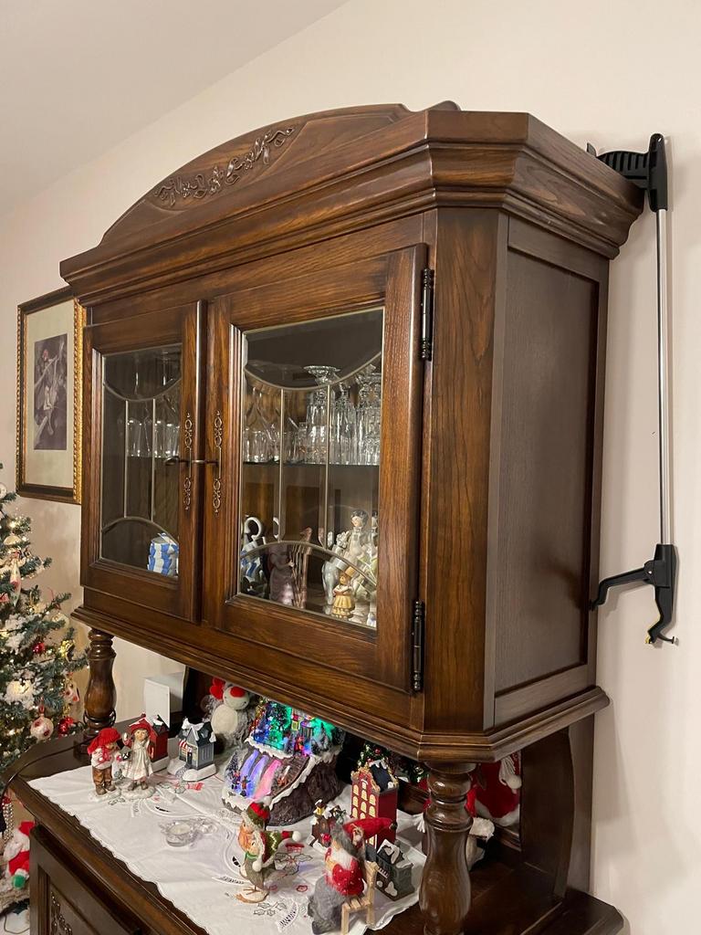 Rustieke massief houten livingkast met vitrine – 2-delig, Huis en Inrichting, Ophalen