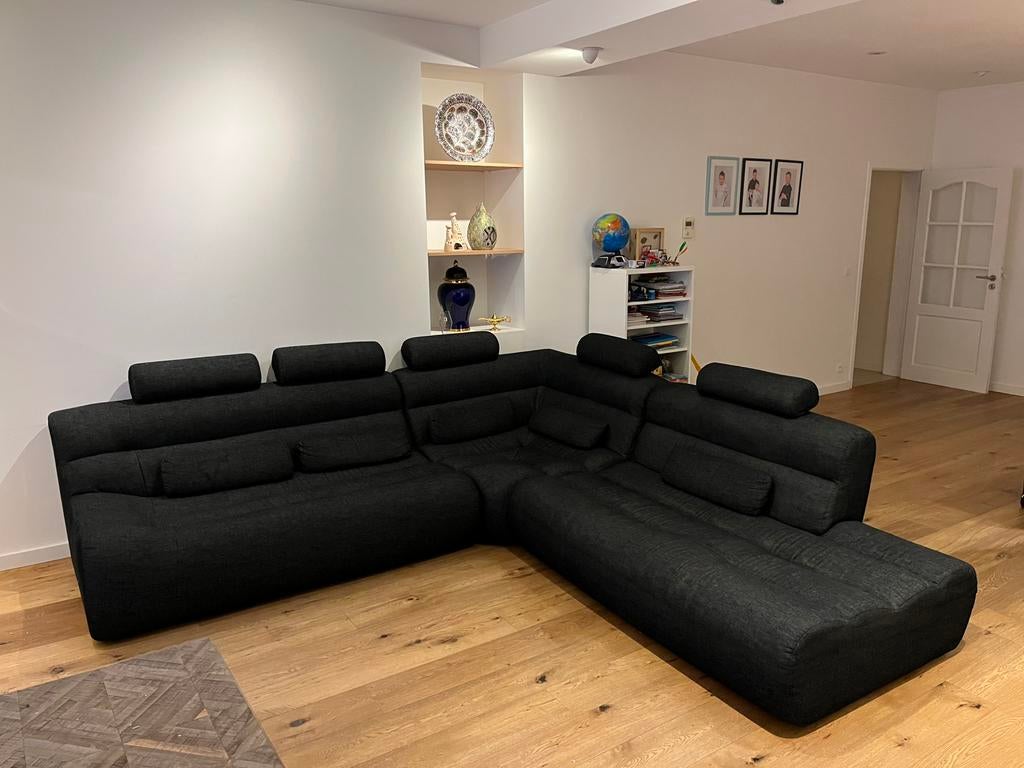 Hoeksalon in antraciet, Huis en Inrichting, Zetels | Complete zithoeken, Gebruikt, Stof, Ophalen