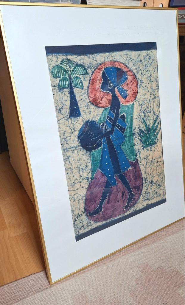 Vintage Afrikaans etnisch/tribal batik kunstwerk, Ophalen of Verzenden