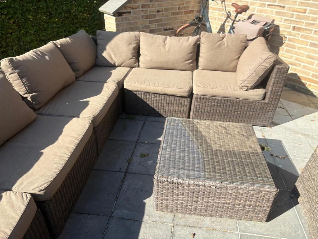 Tuinset: Lounge + 8 zetels en opbergkoffer incl. kussens, Tuin en Terras, Ophalen, Kunststof, Gebruikt, Loungeset