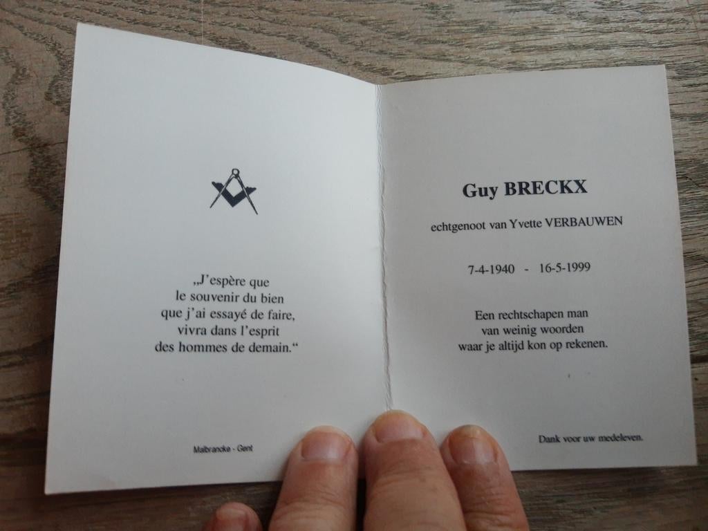 Bp vrijmetselaar : Guy Breckx, 1940-1999, Ophalen of Verzenden
