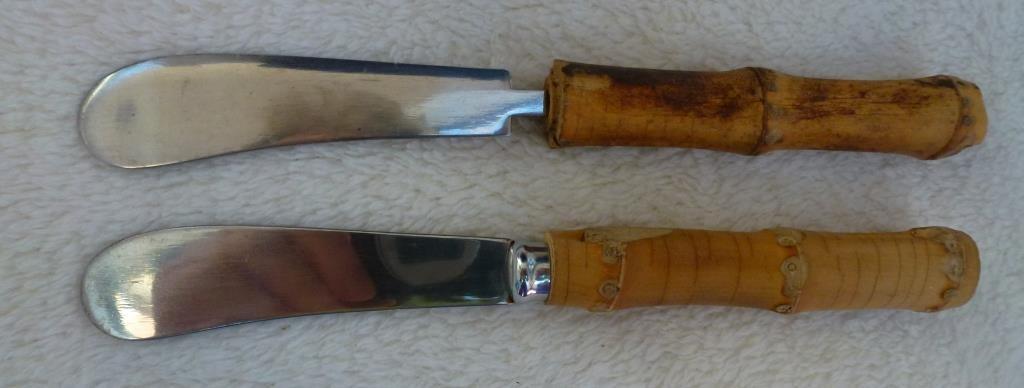 2 anciens couteaux à beurre manche bambou, Enlèvement ou Envoi, Utilisé, Autres matériaux