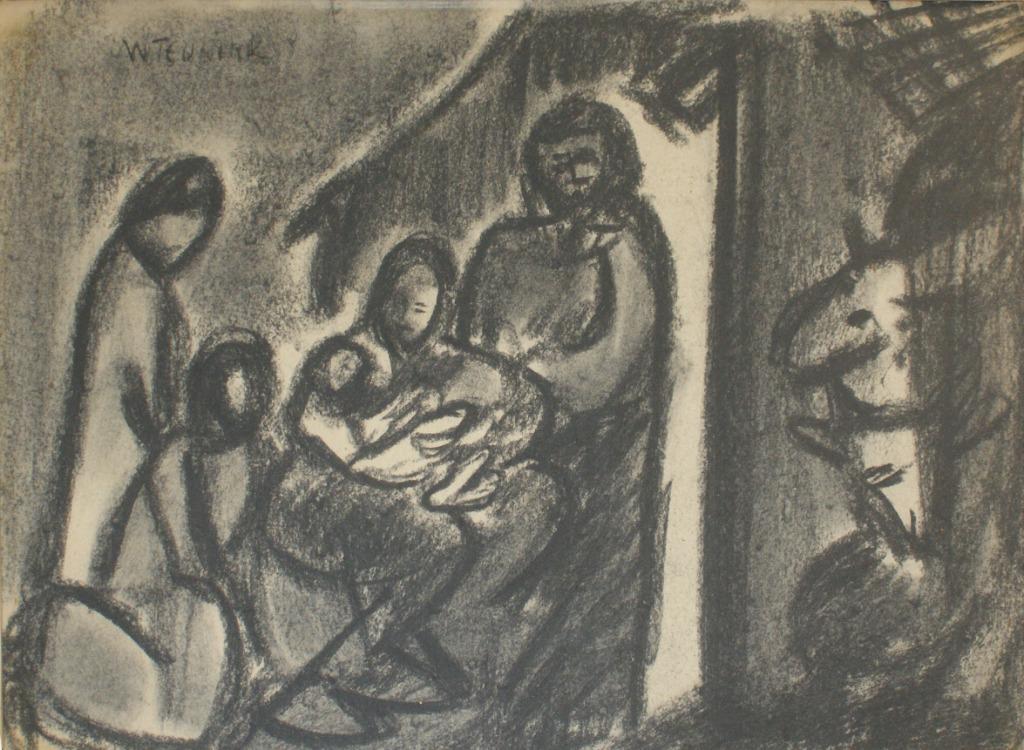 Walter Teuninck (1941): Kerststal (56 x 46 cm), Ophalen of Verzenden