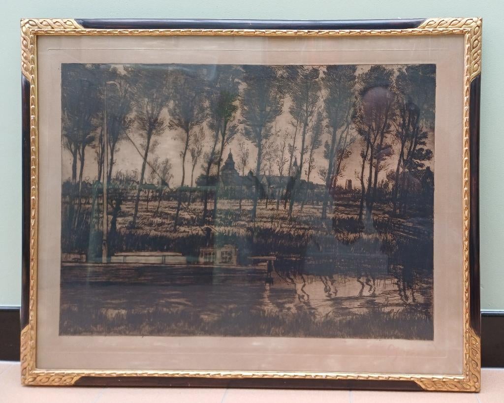 NIEUWPOORT 1904 grote ETS Auguste OLEFFE gesigneerd + kader, Ophalen, Ingelijst, Ets, Landschap