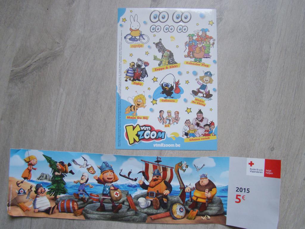 Wickie de Viking sticker Rode Kruis 2015 +  VTM Kzoom, Ophalen of Verzenden, Strip of Tekenfilm