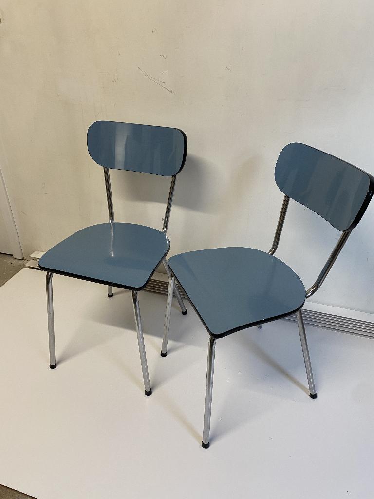 Vintage Formica stoelen, Ophalen, Gebruikt, Blauw, Hout