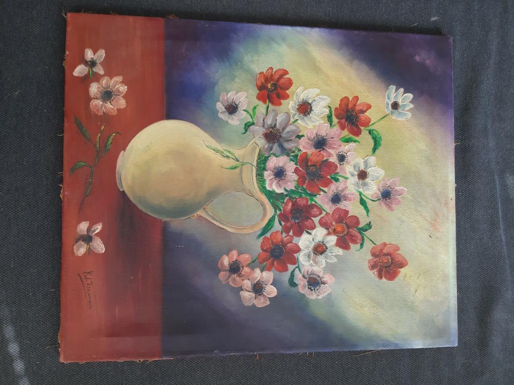 bloemenschilderij op canvas van Ed Vercammen, Antiek en Kunst, Kunst | Schilderijen | Klassiek, Ophalen