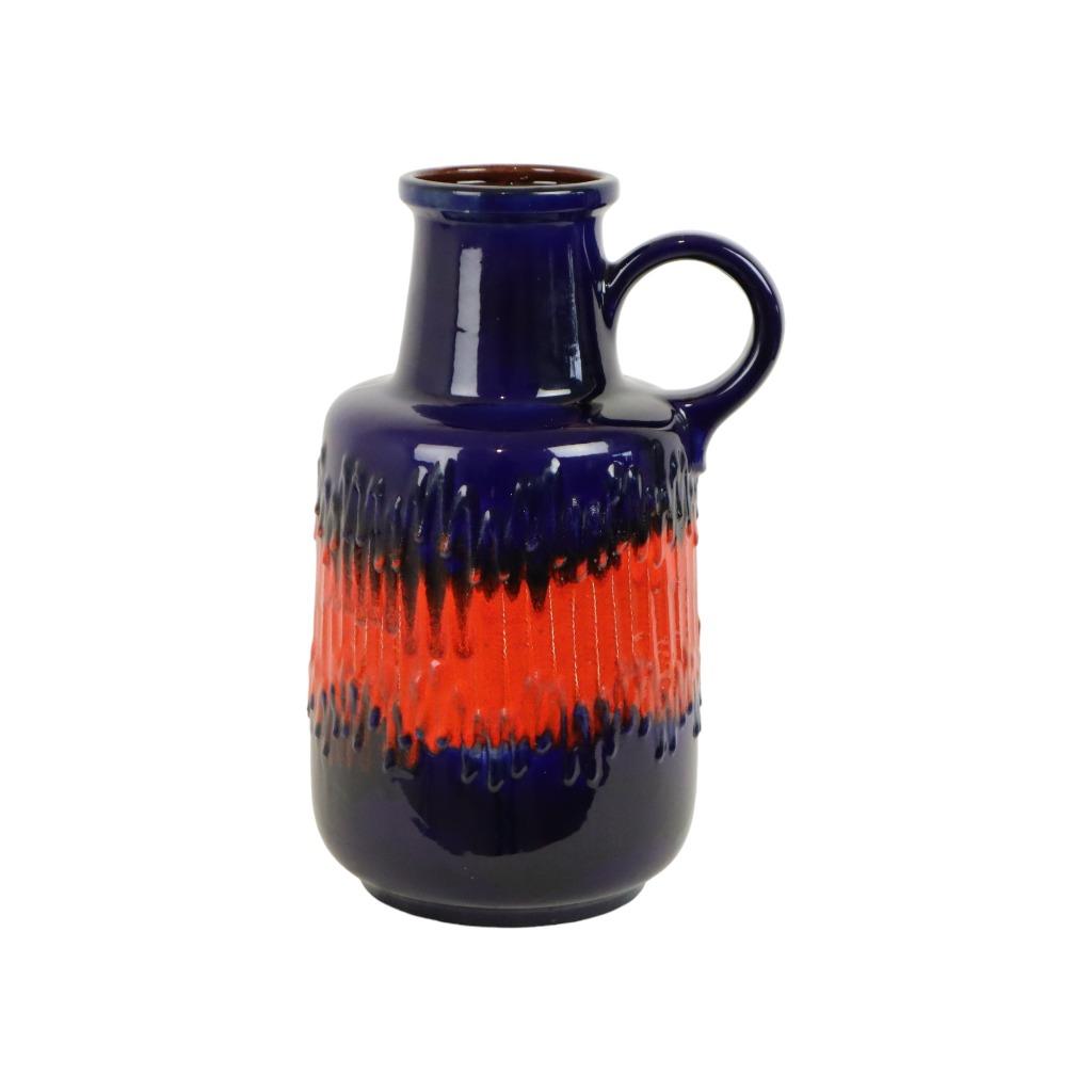 Vintage West Germany Aardewerk Scheurich Blauw Oranje Fat La, Enlèvement ou Envoi, Comme neuf, Bleu