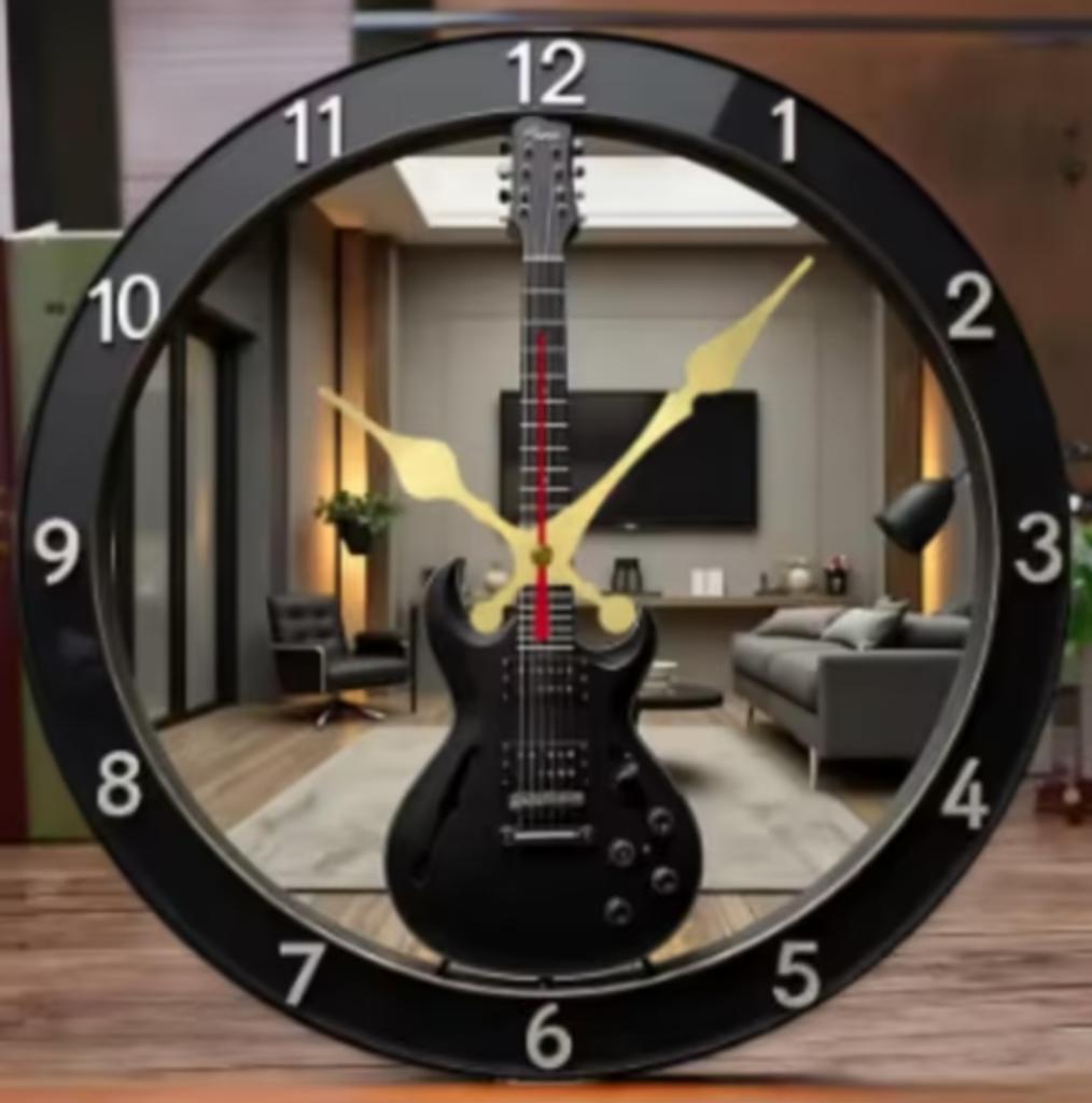 Horloge murale ronde en bois pour guitare électrique noire, Enlèvement ou Envoi, Neuf, Horloge murale