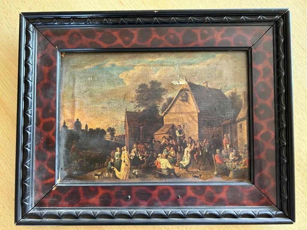 Vintage kunstdruk op doek Teniers, Kermesse Flamande, Antiek en Kunst, Ophalen