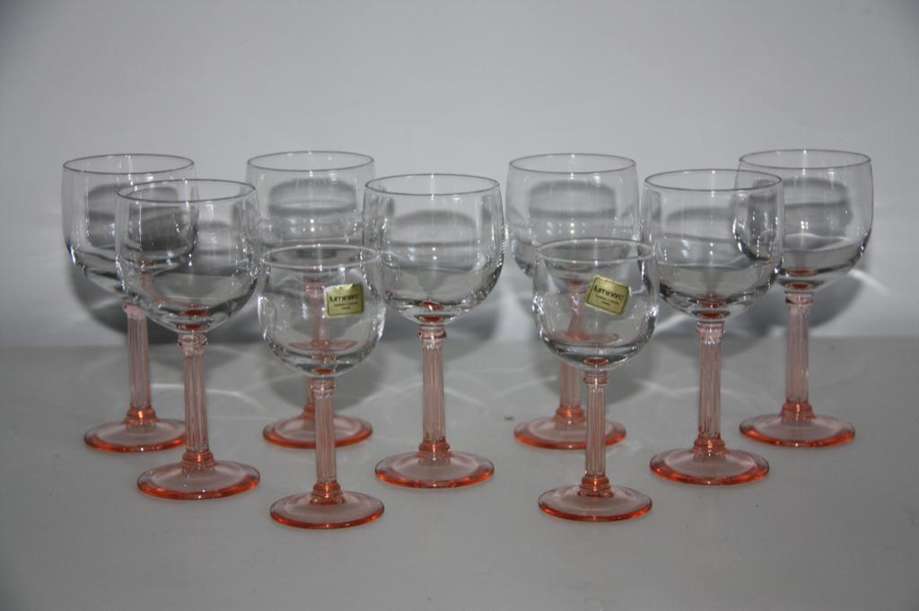 Vintage luminarc france 7 wijn + 2 aperitief glaasjes rosé, Ophalen of Verzenden