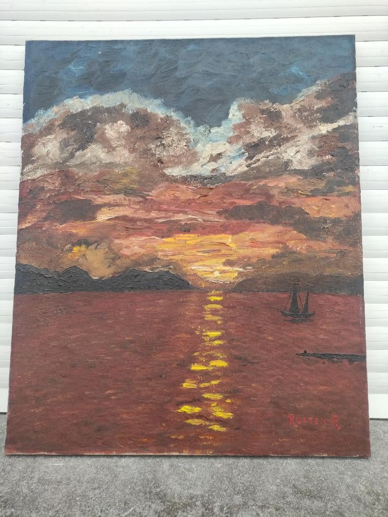 huile sur toile marine clair obscur signe rutten r, Ophalen of Verzenden