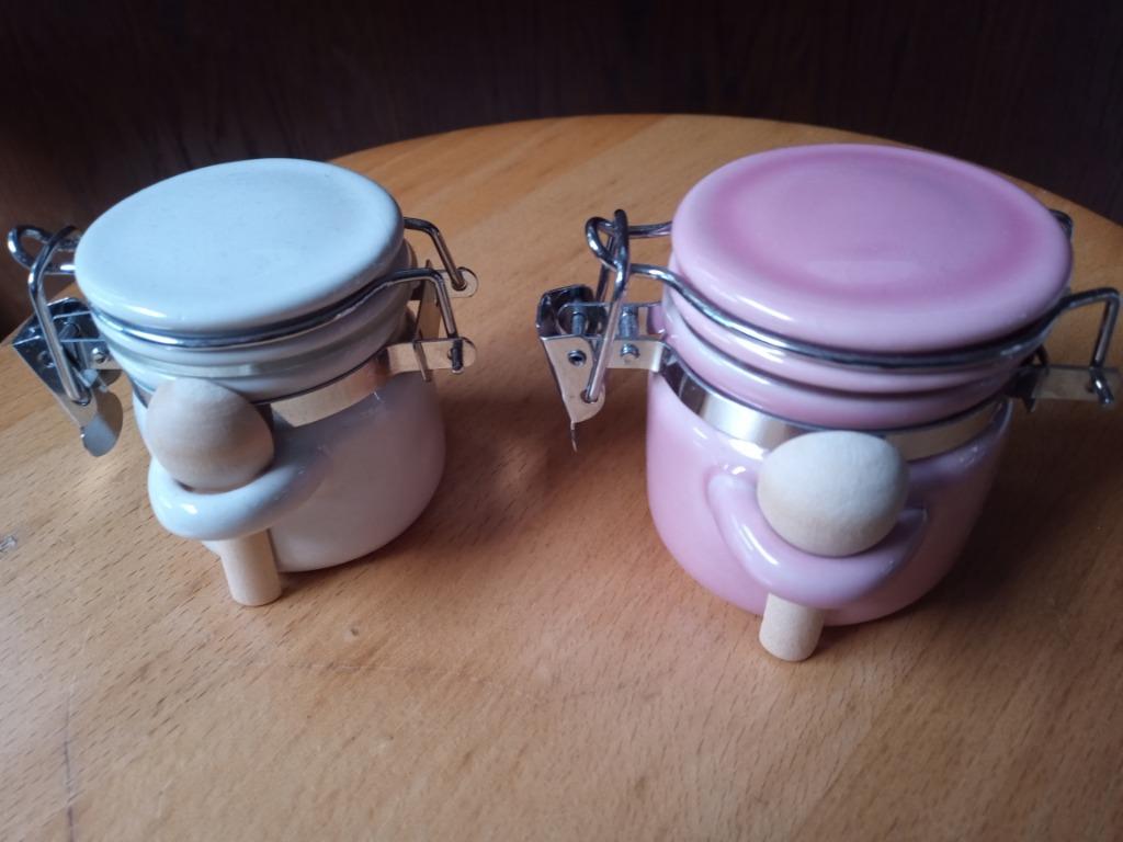 Retro weckpotjes, roze en crème kleurig, doopsuiker., Ophalen, Nieuw, Kraamcadeau