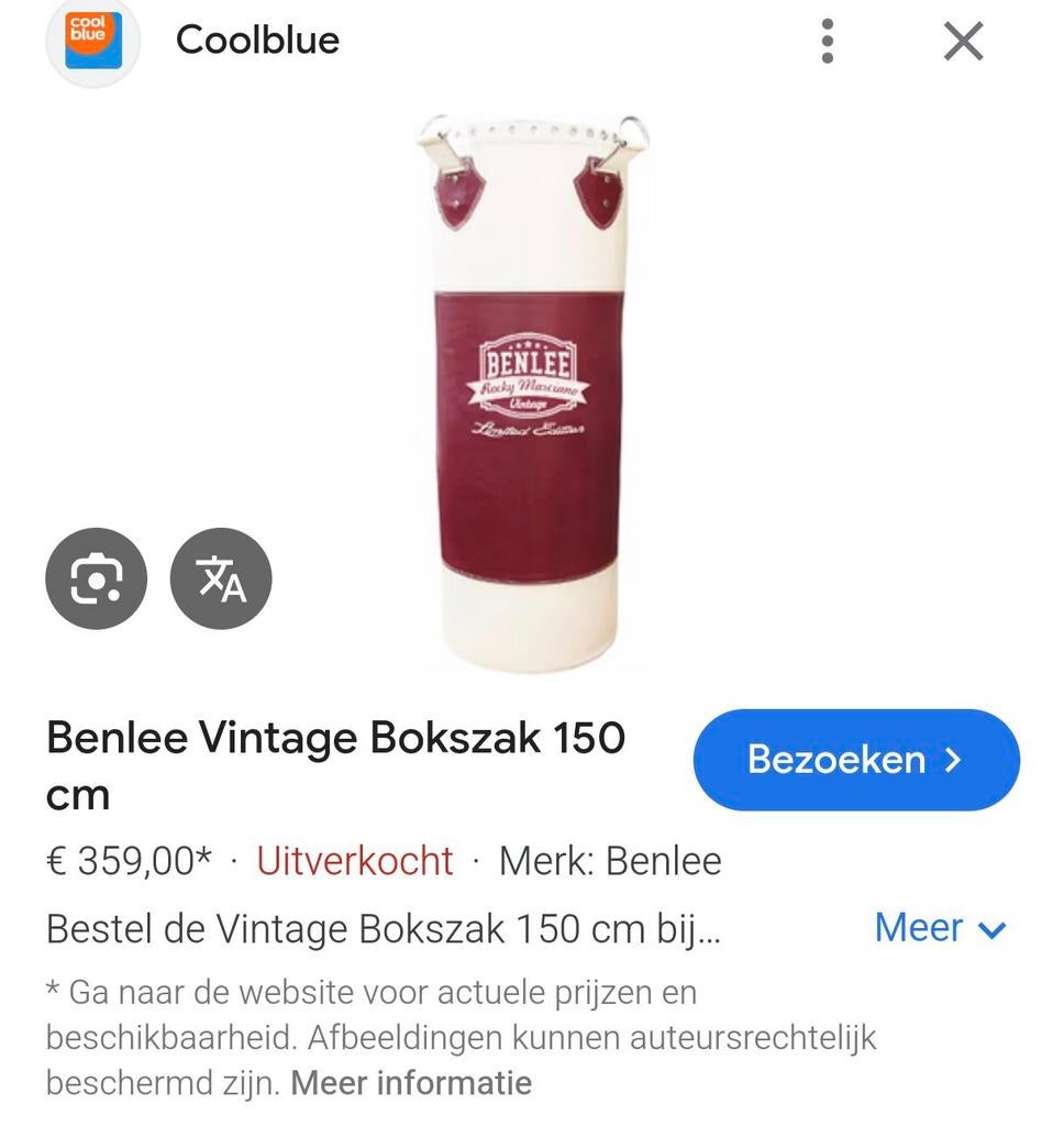 Benlee Vintage Bokszak 150 cm echt leer, Ophalen, Zo goed als nieuw, Bokszak