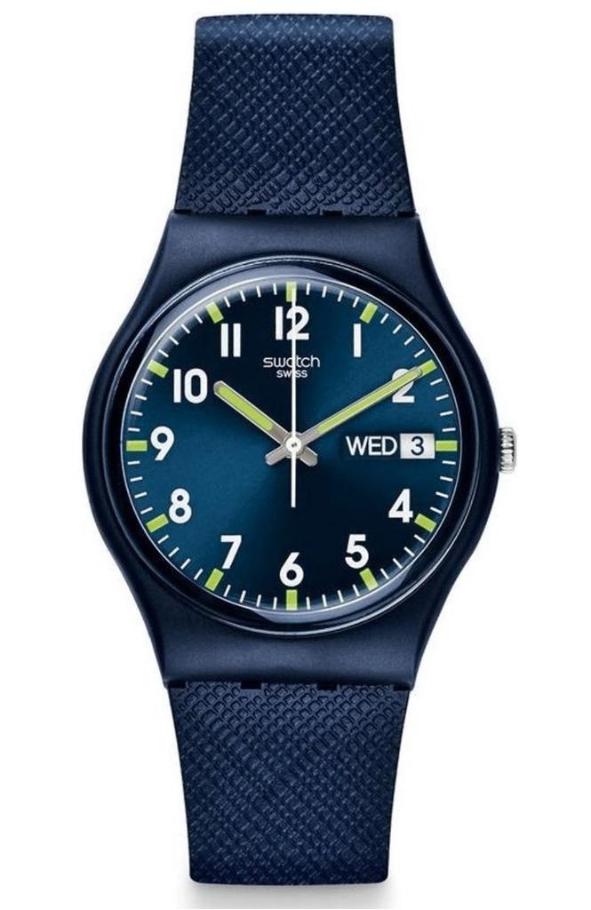 Swatch Originals Gent Sir Blue horloge - blauw, Handtassen en Accessoires, Horloges | Heren, Kunststof, Gebruikt, Polshorloge