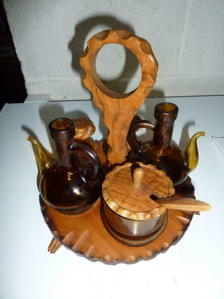 présentoir en bois pour huile vinaigre sel poivre et sauce, Enlèvement, Comme neuf