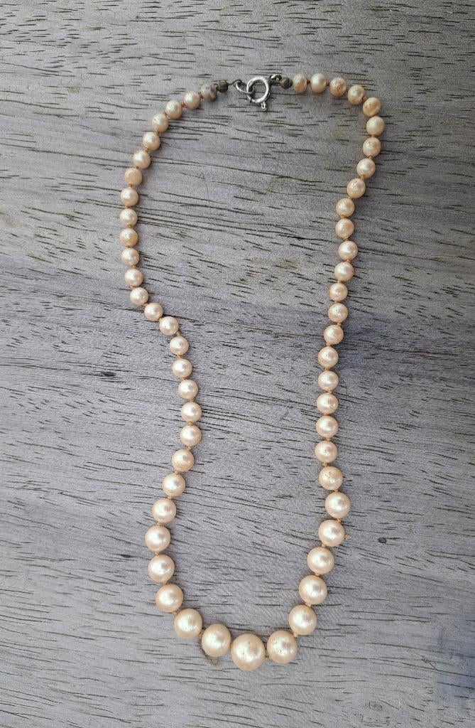 collier de perles vintage avec fermoir en argent Stirling, Enlèvement ou Envoi, Utilisé, Autres couleurs, Autres matériaux