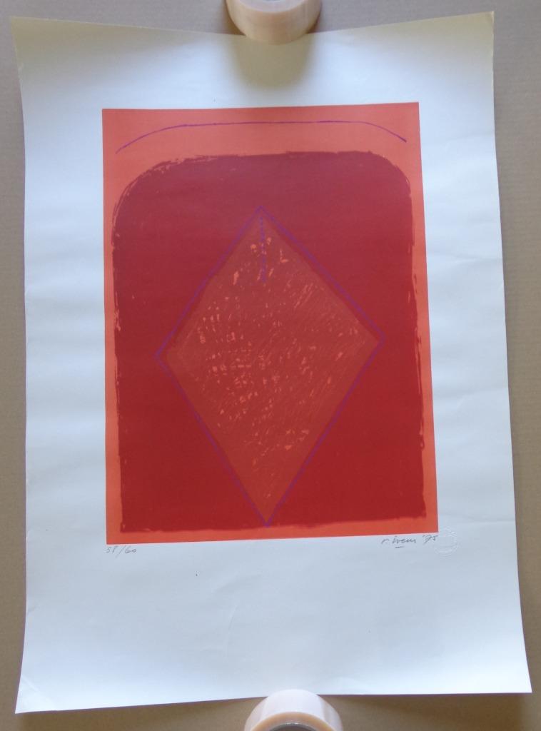 RENAAT IVENS / ABSTRACTIE / KLEURLITHO / 70x50cm / SIG 1975, Antiquités & Art, Art | Lithographies & Sérigraphies, Enlèvement ou Envoi