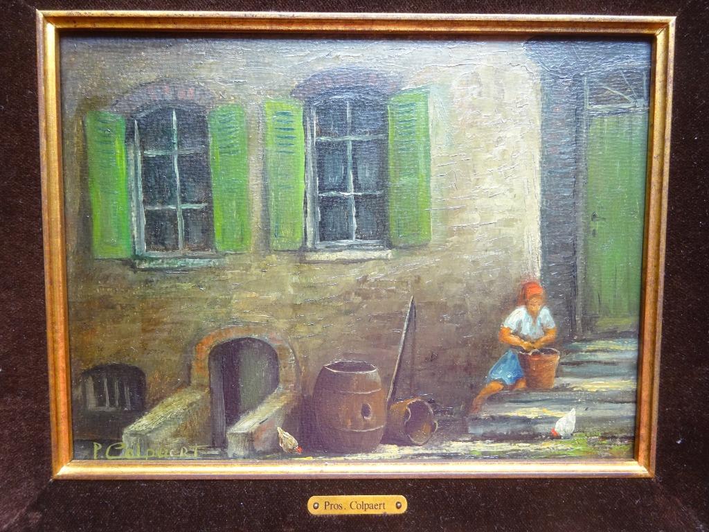 Pros Colpaert, doek, Binnenkoer, 18 x 24 cm, Ophalen of Verzenden