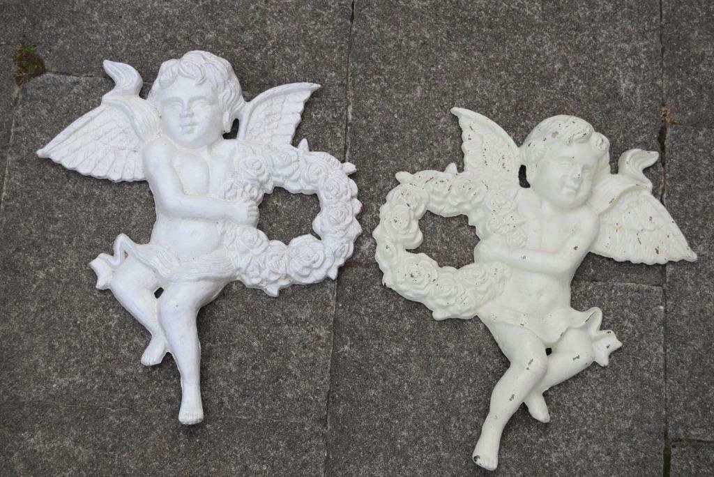 Twee gepatineerde gietijzeren engelen en cherubijnen om op t, Tuin en Terras, Ophalen of Verzenden, Nieuw, Overige materialen
