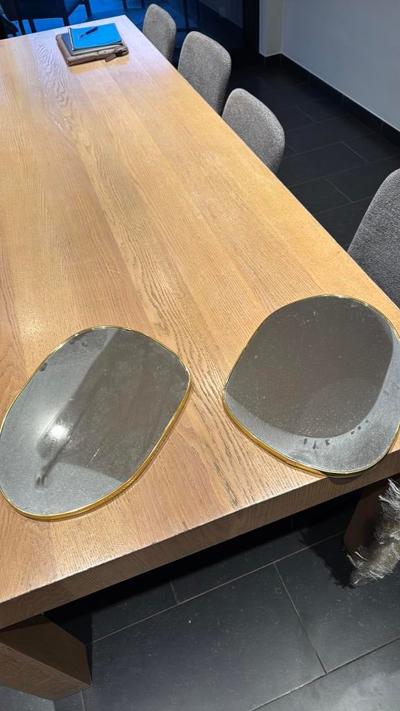 Spiegels met gouden rand, 8 euro voor de 2 stuks, Huis en Inrichting, Tafels | Salontafels, Ophalen, Zo goed als nieuw, Ovaal