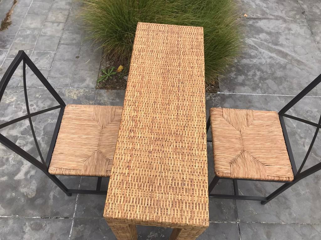 Set teak rotan hoge eettafel met stoelen 2p, Ophalen, Ibiza beach relax, Minder dan 4 stoelen