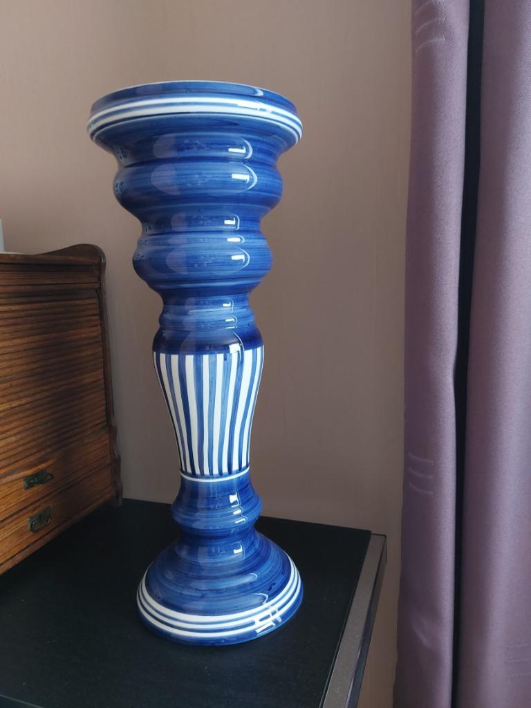Handgeschildere blauwe vaas, Enlèvement, Comme neuf, Bleu