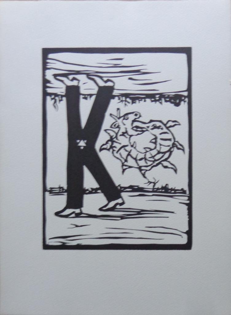 ROLAND TOPOR / KAFKA ONDERWERELD / ZW-W LINOSNEDE / 38x28cm, Ophalen of Verzenden