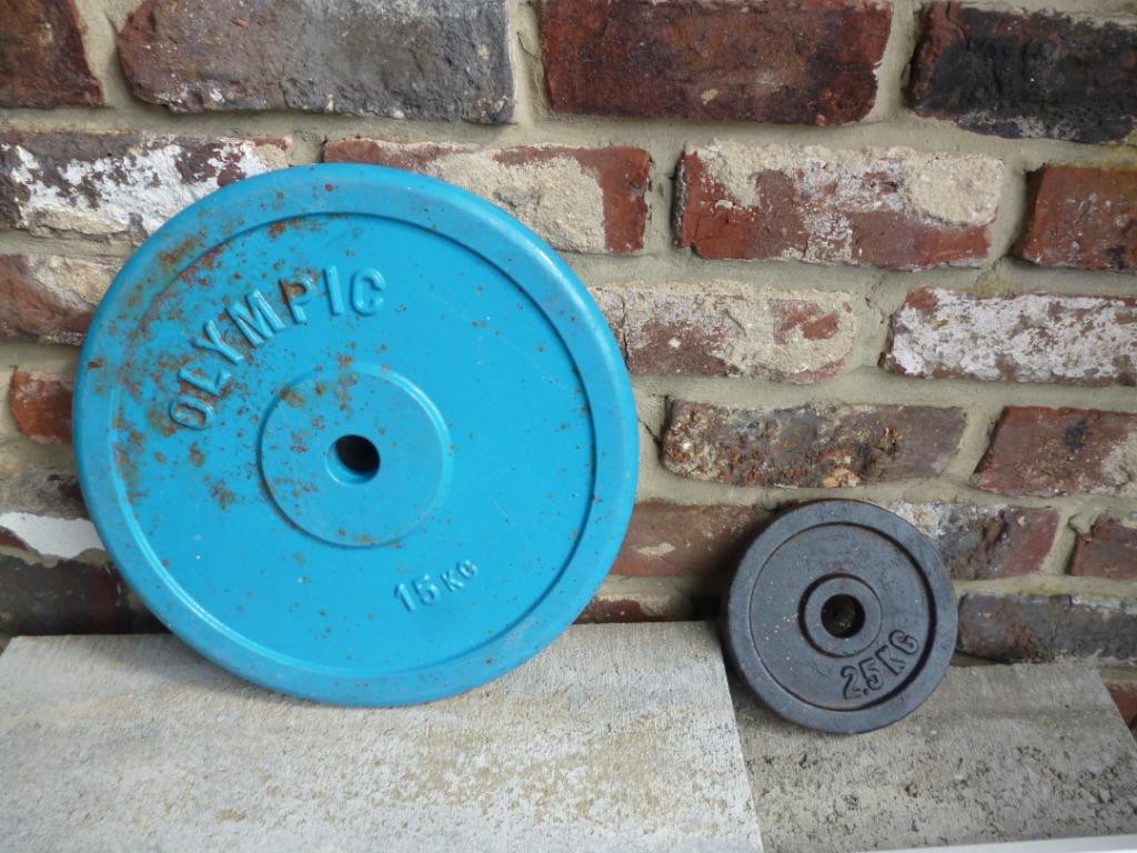 Halterschijven fitnessmateriaal gewichten in ijzer 1 van elk, Ophalen, Halterschijven