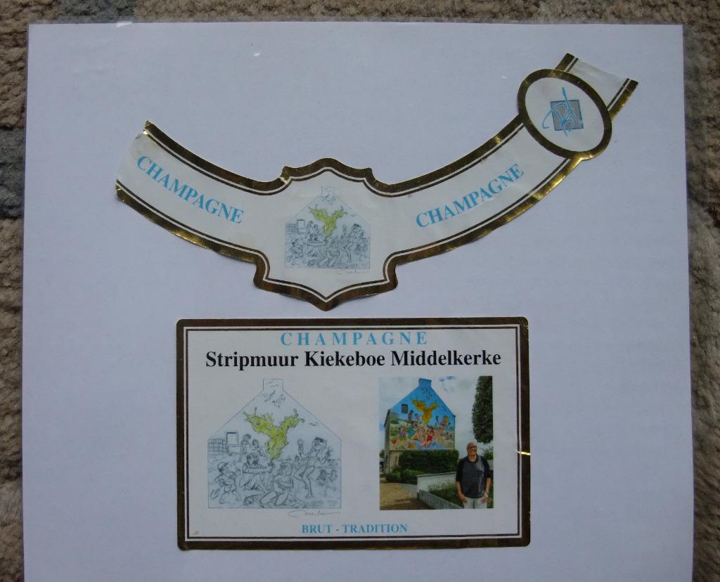 Hennequin Champagne etiket - Stripmuur Kiekeboe Middelkerke, Verzamelen, Ophalen of Verzenden, Champagne