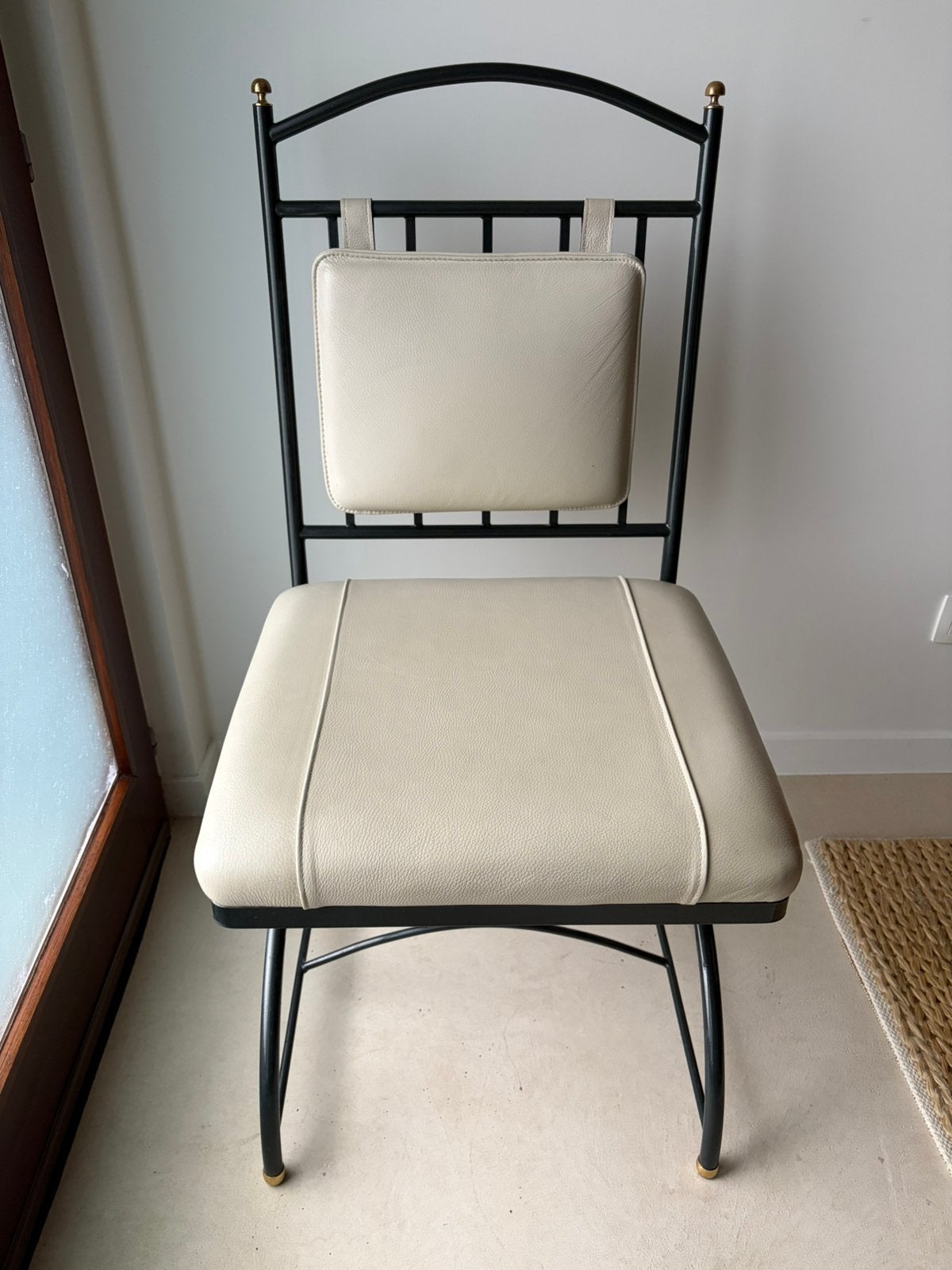 Set van 6 stoelen echt leder crème & smeedijzer, Huis en Inrichting, Stoelen, Ophalen, Gebruikt, Zwart, Leer