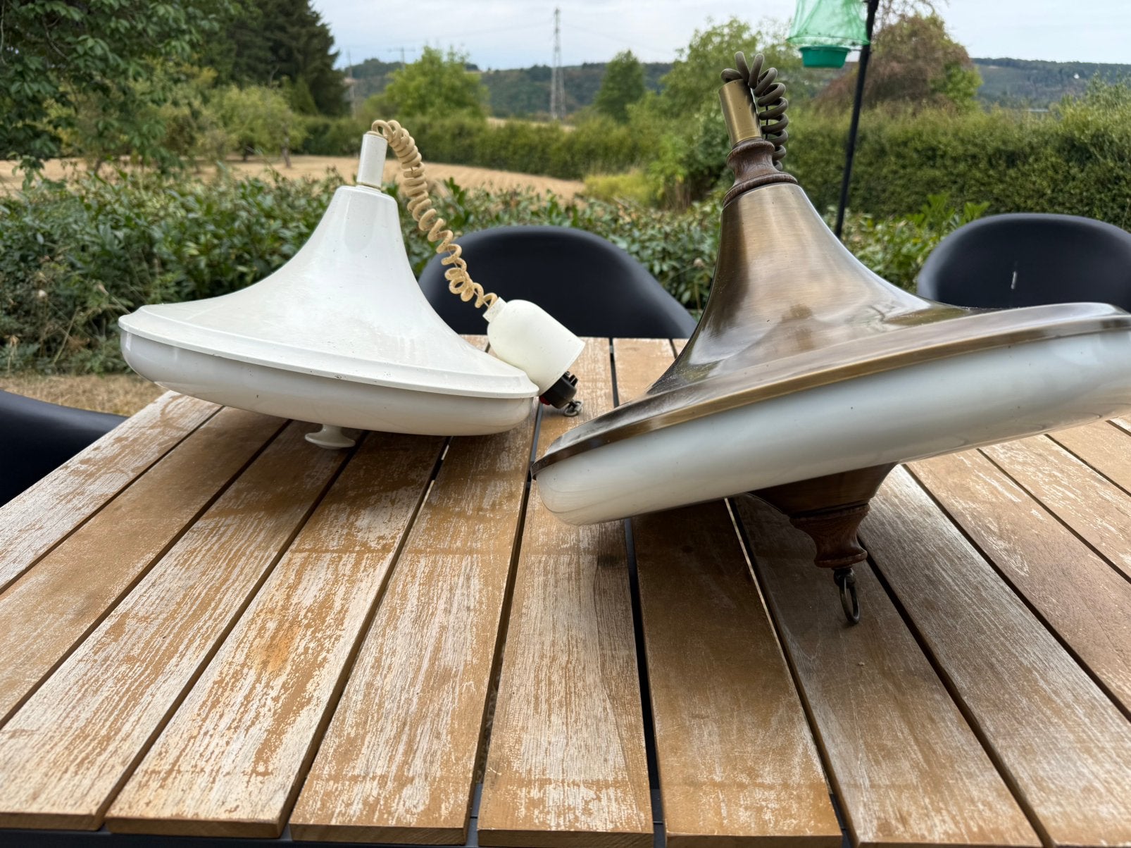 hang lampen - retro, Ophalen, Gebruikt, Hout, Jaren ’70 Stijl: Space Age / UFO / Mid-Century Modern